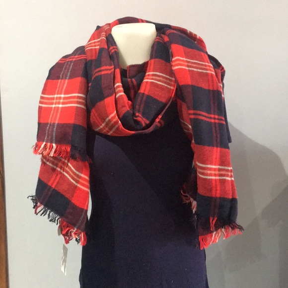 LOFT Accessories - Loft Red and navy blanket scarf NWT